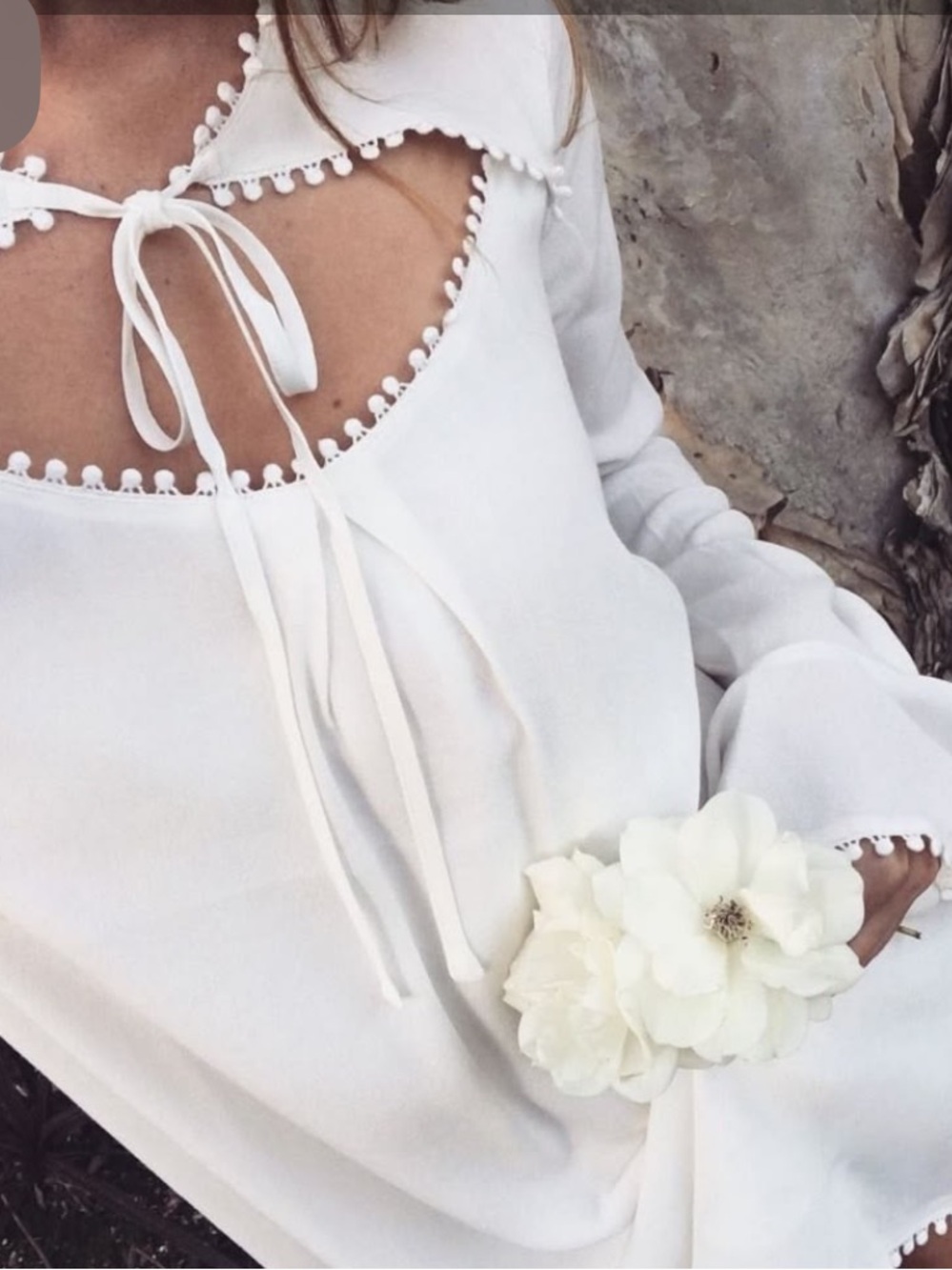 For Love & Lemons Ivory Boho Bell Sleeve Keyhole Mini Dress XS Lined Romantic - Picture 9 of 9